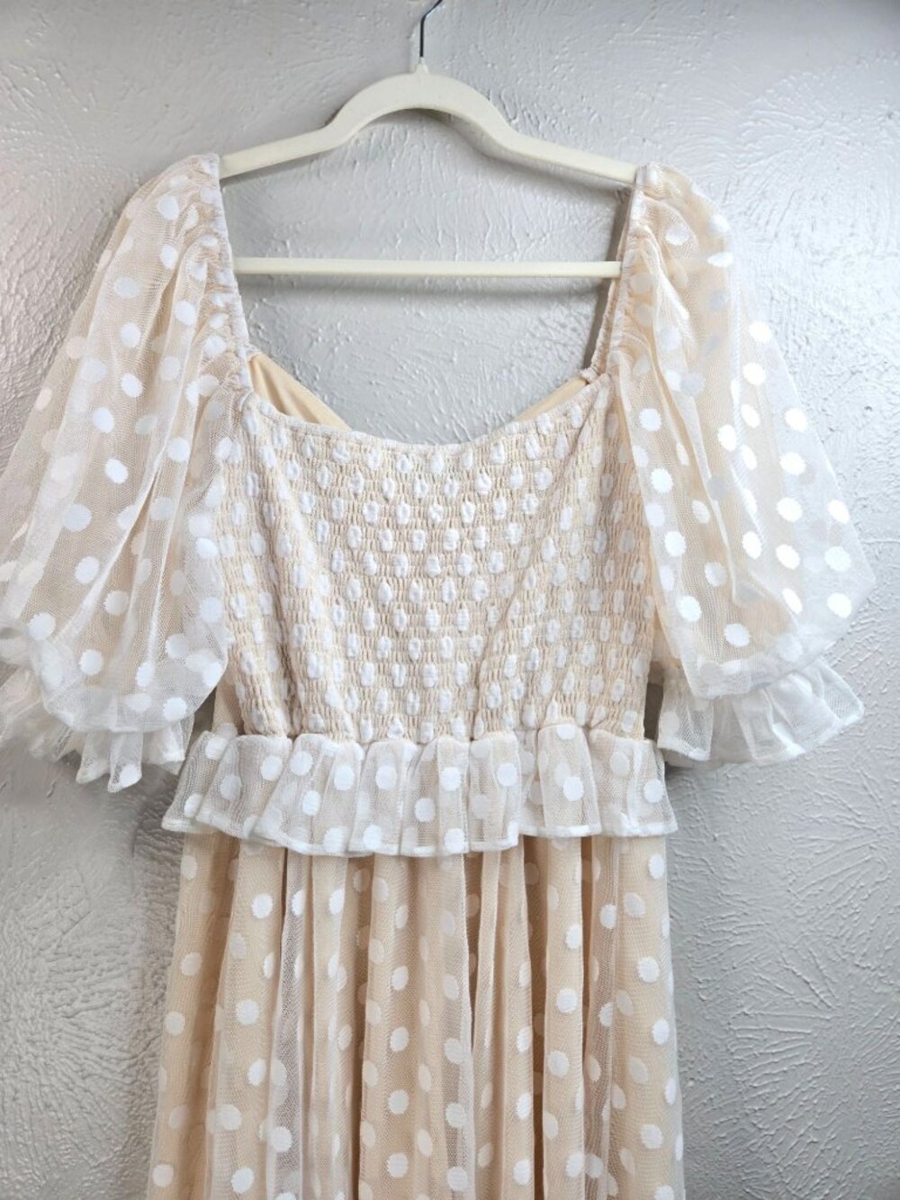 Vici Maxi Dress Sz XL Puff Sleeve Ruffled Polka Dot Formal Cottagecore Victorian - Picture 7 of 9